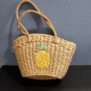 J Jason Wu Embroidered Pineapple Straw Tote Bag - NWOT
